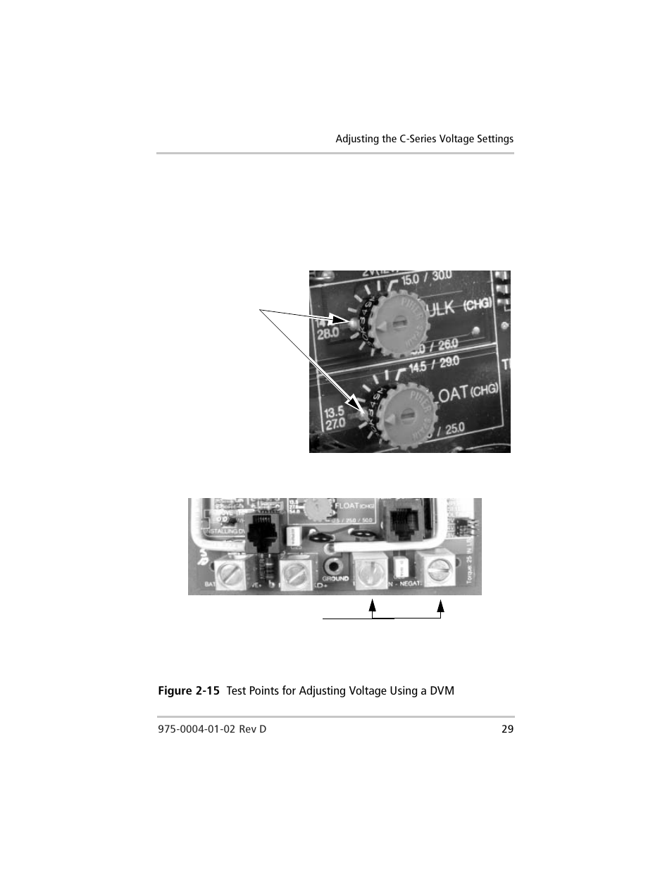 Figure 2-15, Test points for adjusting voltage using a dvm | Windy Nation Xantrex C Series Multifunction DC Controller User Manual | Page 49 / 114