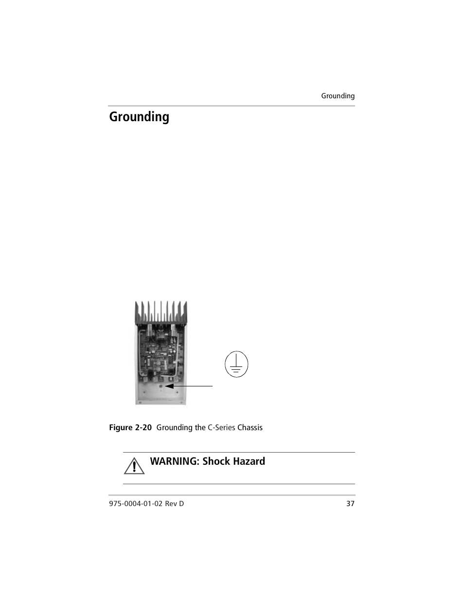 Grounding, Figure 2-20, Grounding the | Warning: shock hazard | Windy Nation Xantrex C Series Multifunction DC Controller User Manual | Page 57 / 114