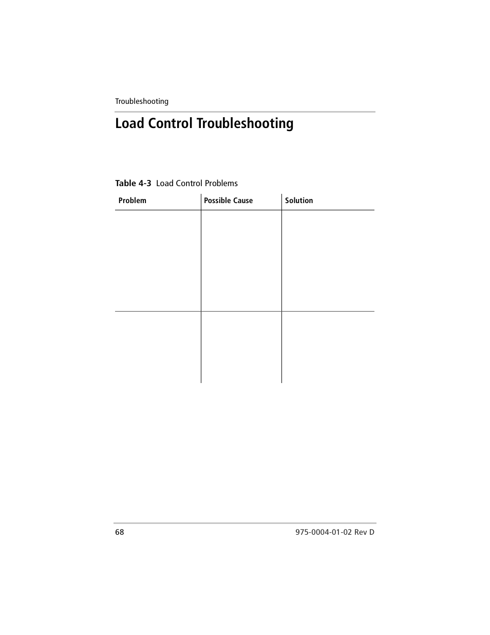 Load control troubleshooting, Table 4-3, Load control problems | Windy Nation Xantrex C Series Multifunction DC Controller User Manual | Page 88 / 114