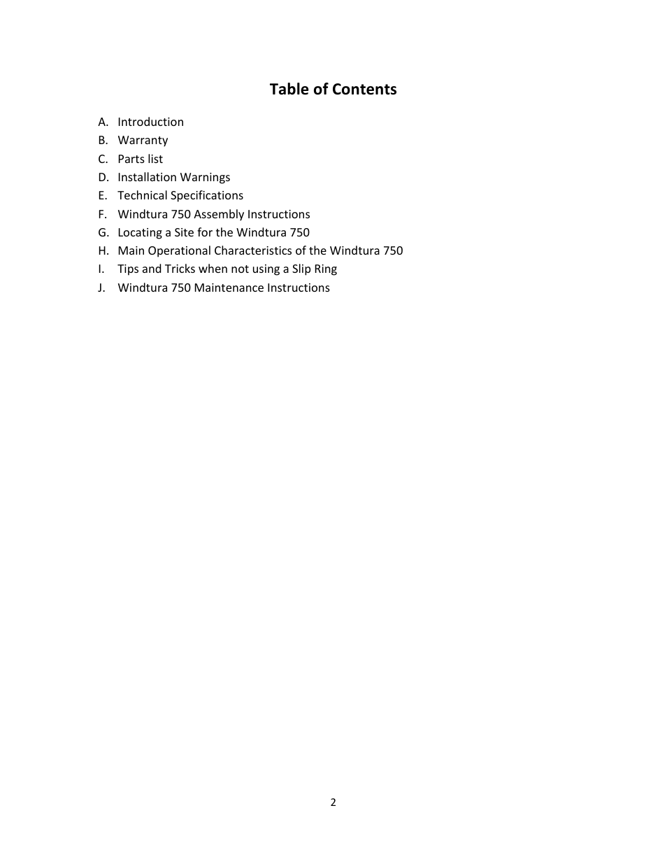 Windy Nation Windtura 750 (No Slip Ring version) User Manual | Page 2 / 18
