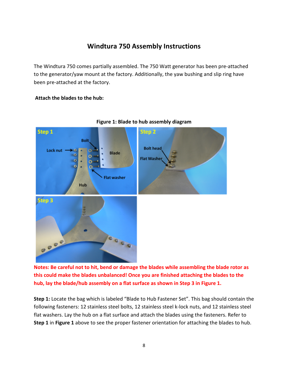 Windtura 750 assembly instructions | Windy Nation Windtura 750 (No Slip Ring version) User Manual | Page 8 / 18