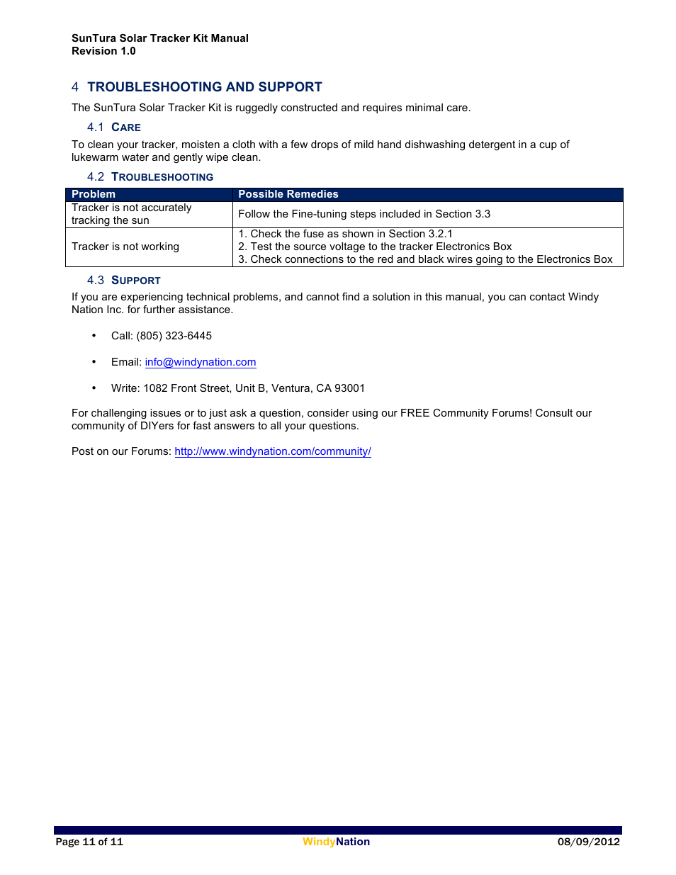 Windy Nation Suntura Series Solar Tracker Electronics User Manual | Page 11 / 11