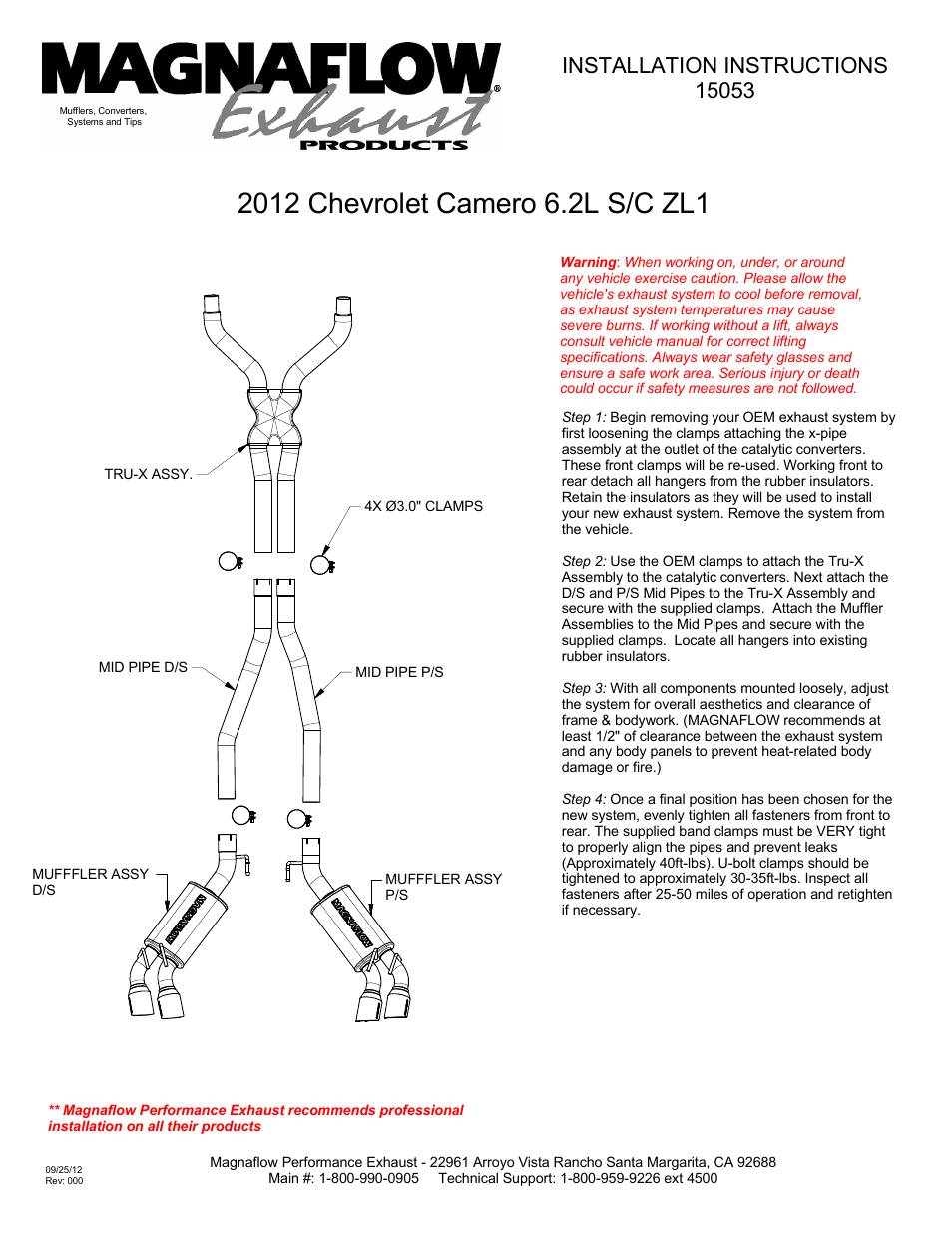 MagnaFlow CHEVROLET CAMARO Stainless Cat-Back System PERFORMANCE EXHAUST User Manual | 1 page
