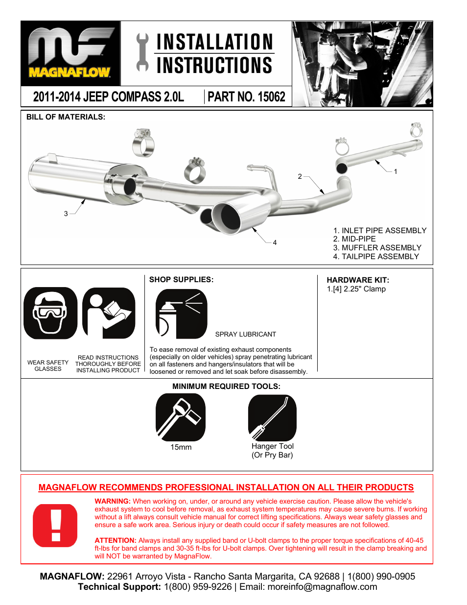 MagnaFlow JEEP TRUCK COMPASS Stainless Cat-Back System PERFORMANCE EXHAUST User Manual | 2 pages