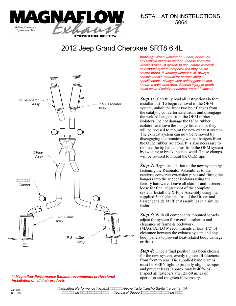 MagnaFlow JEEP TRUCK GRAND CHEROKEE Stainless Cat-Back System PERFORMANCE EXHAUST User Manual | 1 page