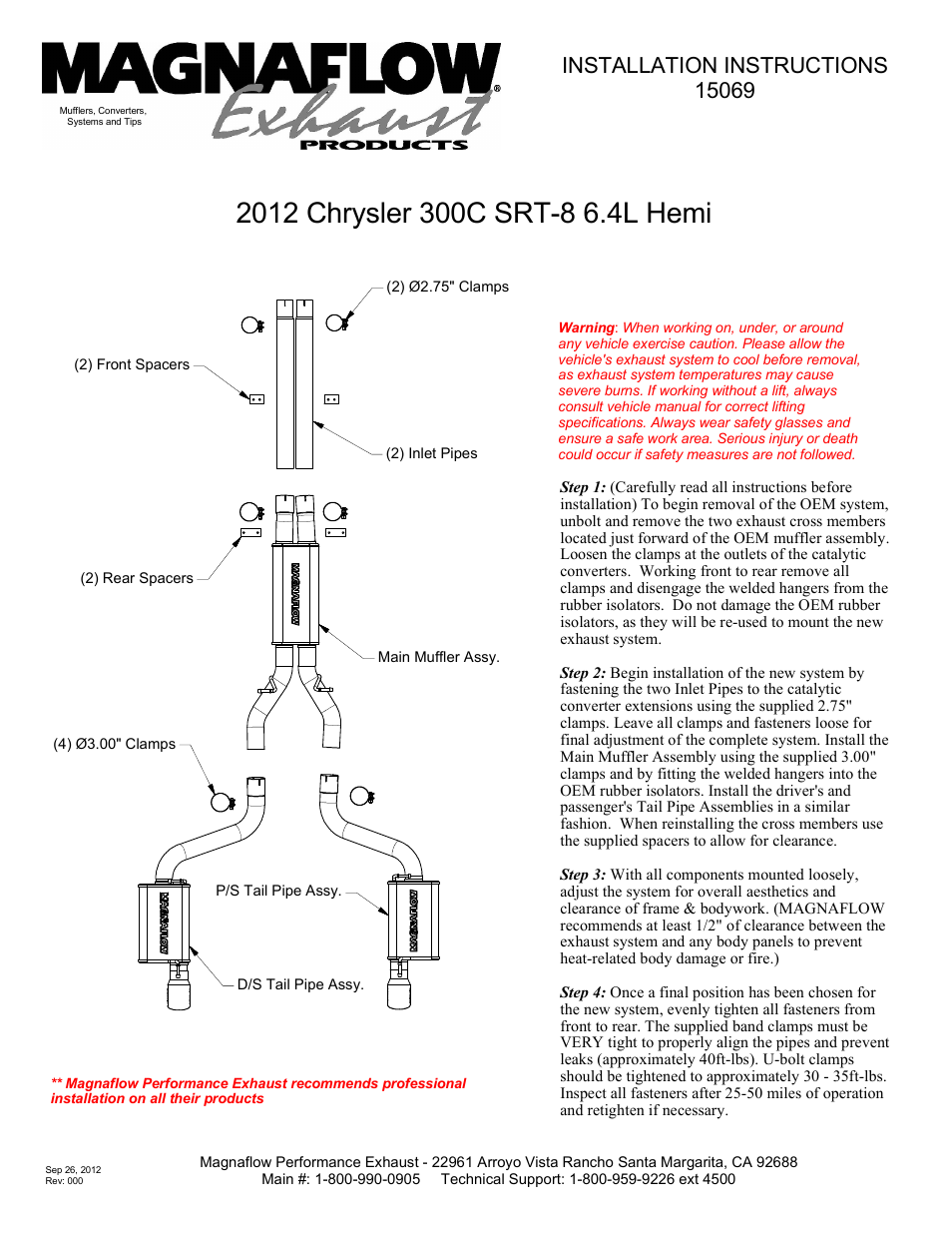MagnaFlow CHRYSLER 300C SRT-8 HEMI Stainless Cat-Back System PERFORMANCE EXHAUST User Manual | 1 page