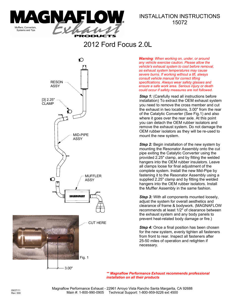 MagnaFlow FORD FOCUS Stainless Cat-Back System PERFORMANCE EXHAUST User Manual | 1 page