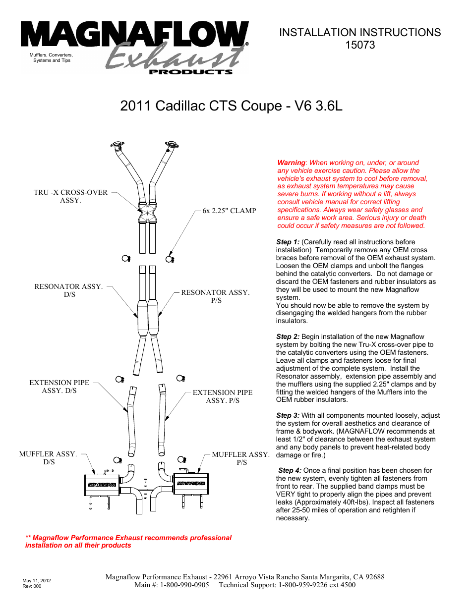 MagnaFlow CADILLAC CTS Stainless Cat-Back System PERFORMANCE EXHAUST User Manual | 1 page
