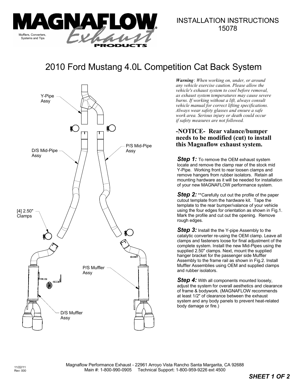 MagnaFlow FORD MUSTANG Stainless Cat-Back System PERFORMANCE EXHAUST User Manual | 2 pages