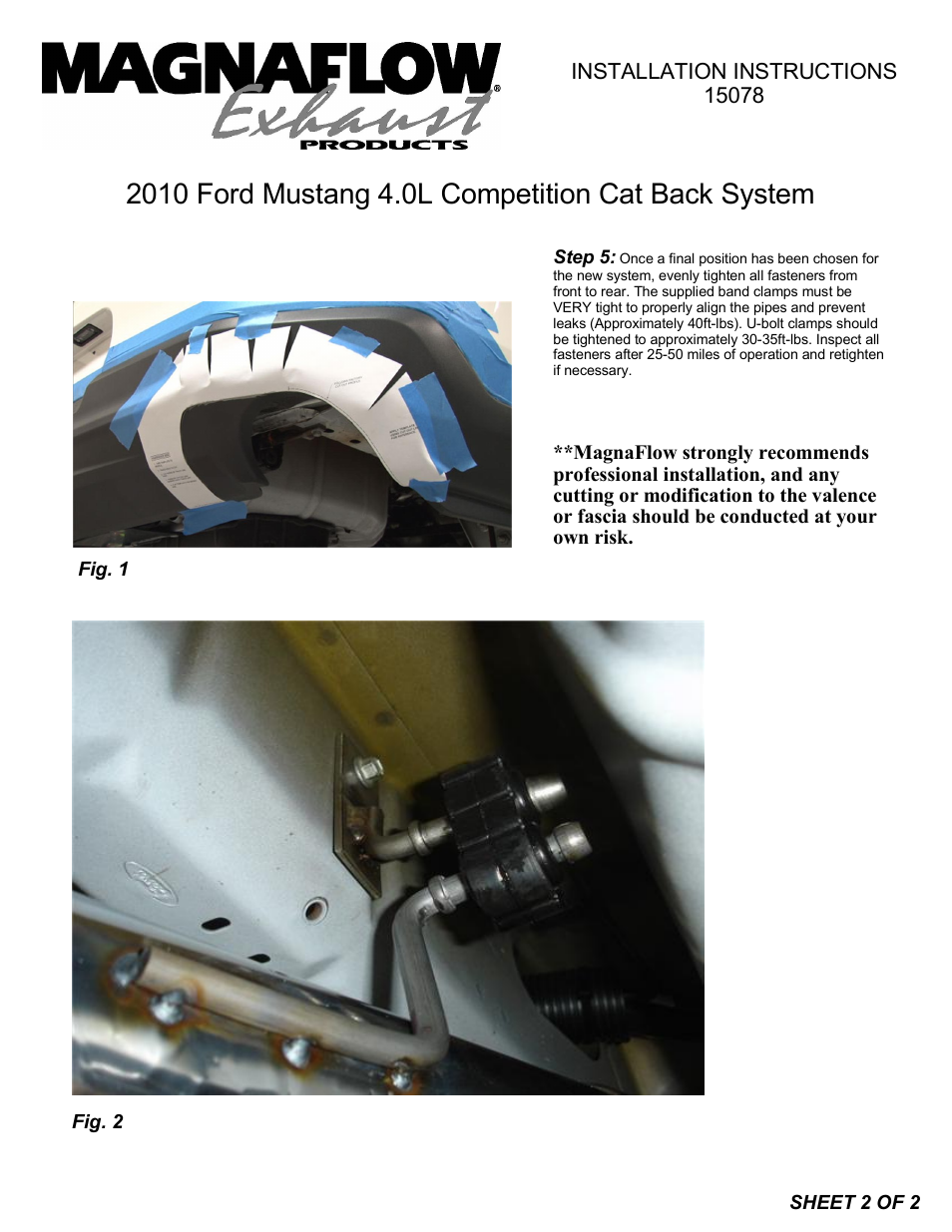 MagnaFlow FORD MUSTANG Stainless Cat-Back System PERFORMANCE EXHAUST User Manual | Page 2 / 2