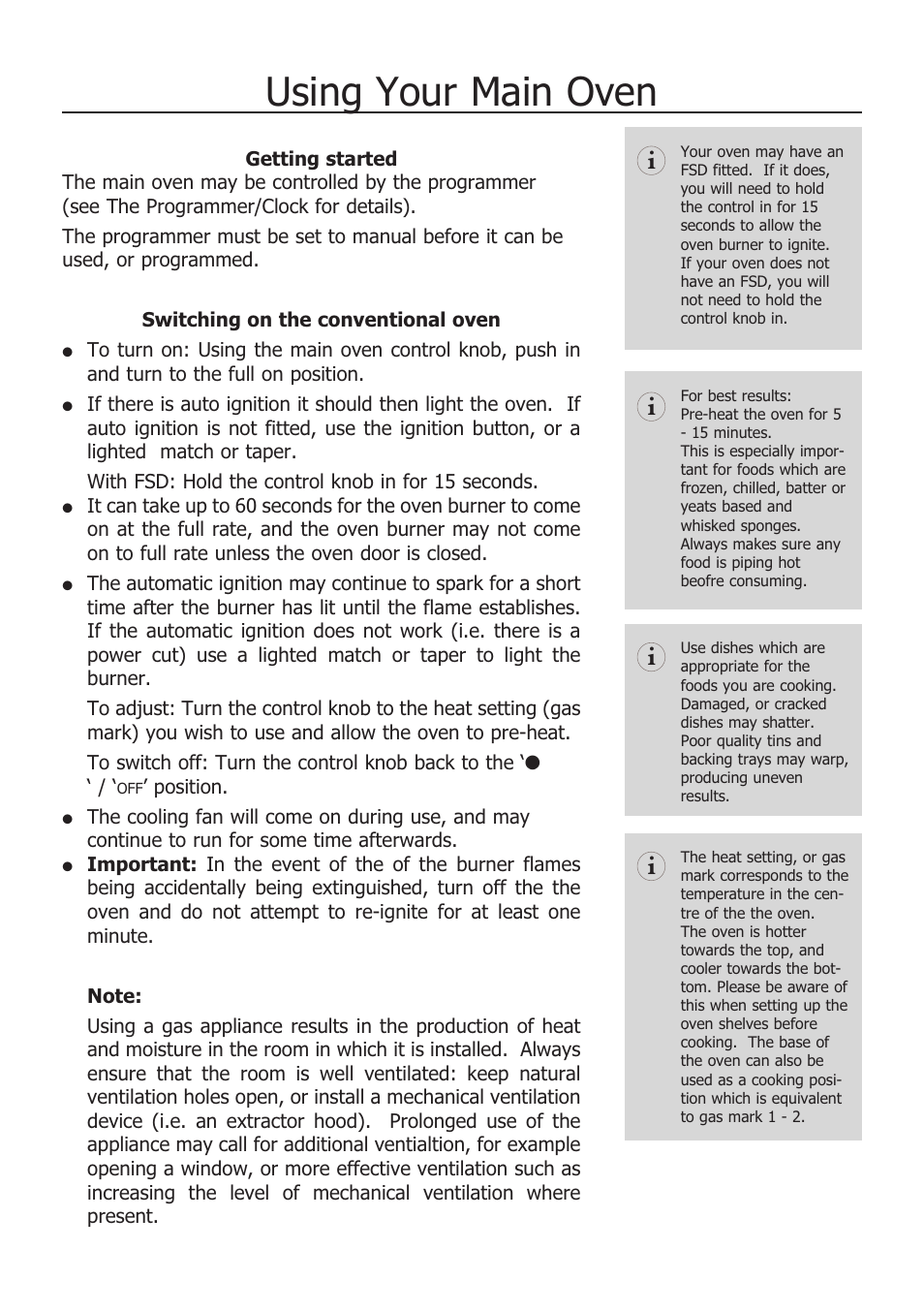 Using your main oven | Glen Dimplex Home Appliances Ltd 100 User Manual | Page 14 / 34