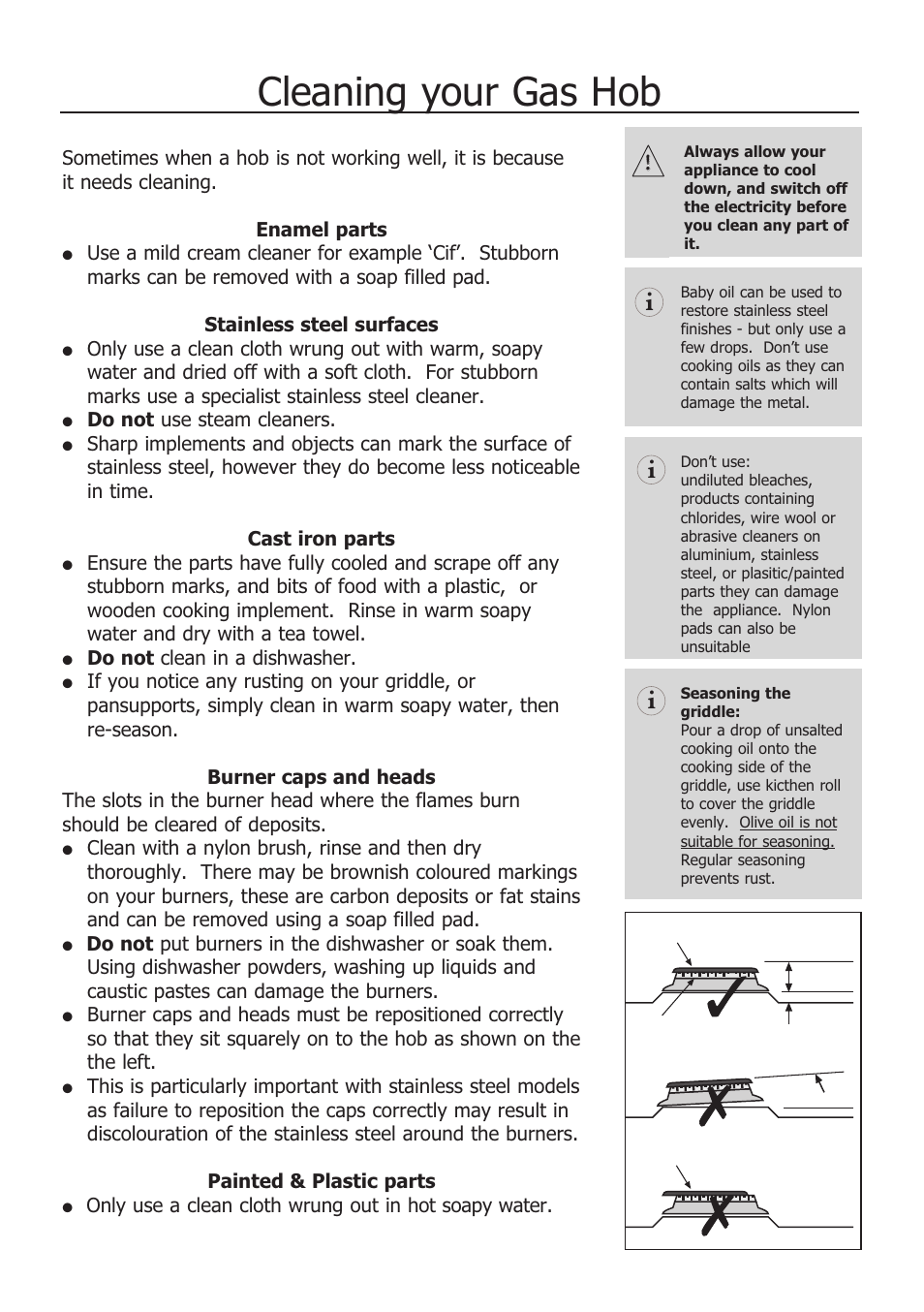 Cleaning your gas hob | Glen Dimplex Home Appliances Ltd 100 User Manual | Page 17 / 34