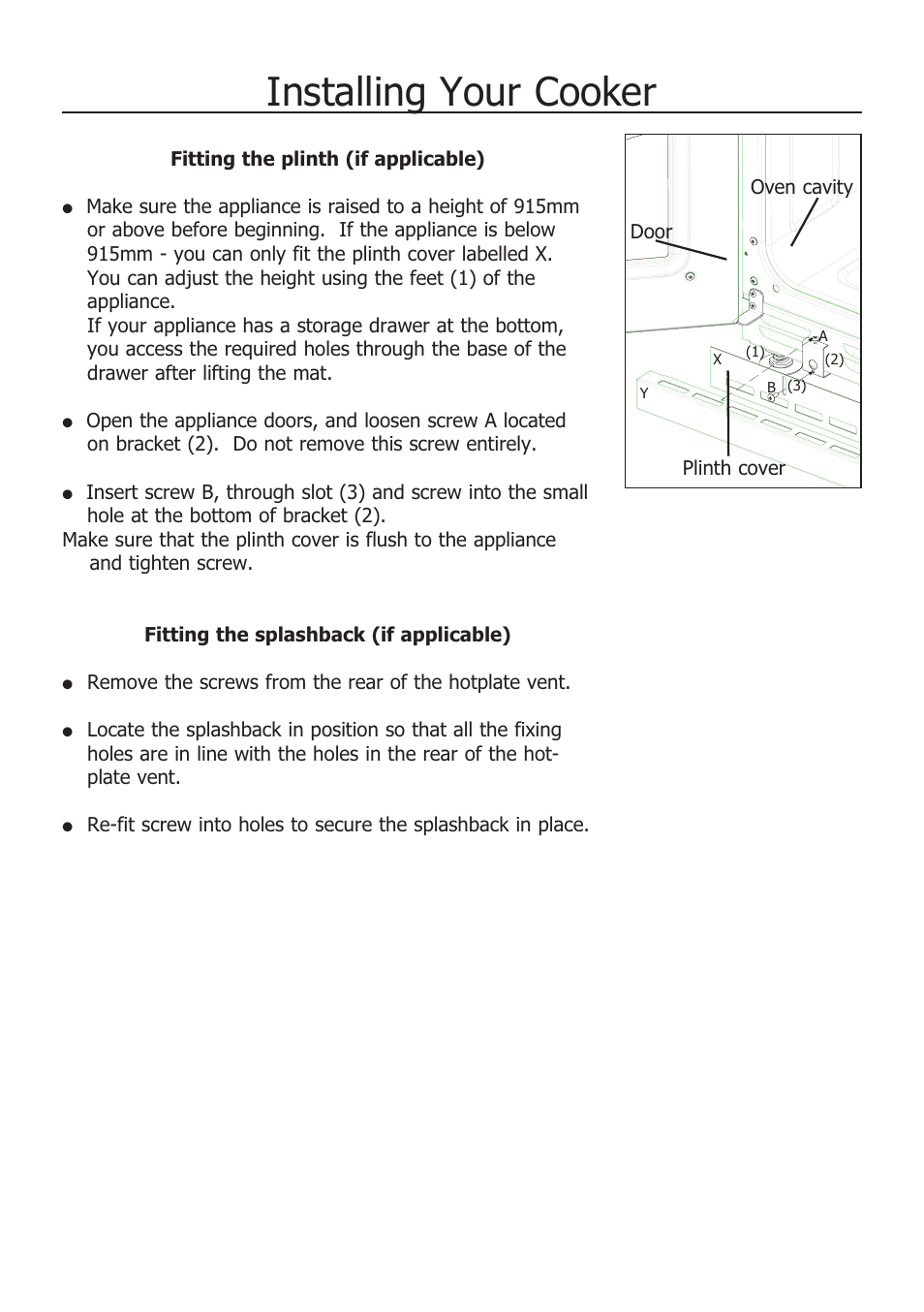 Installing your cooker | Glen Dimplex Home Appliances Ltd 100 User Manual | Page 29 / 34