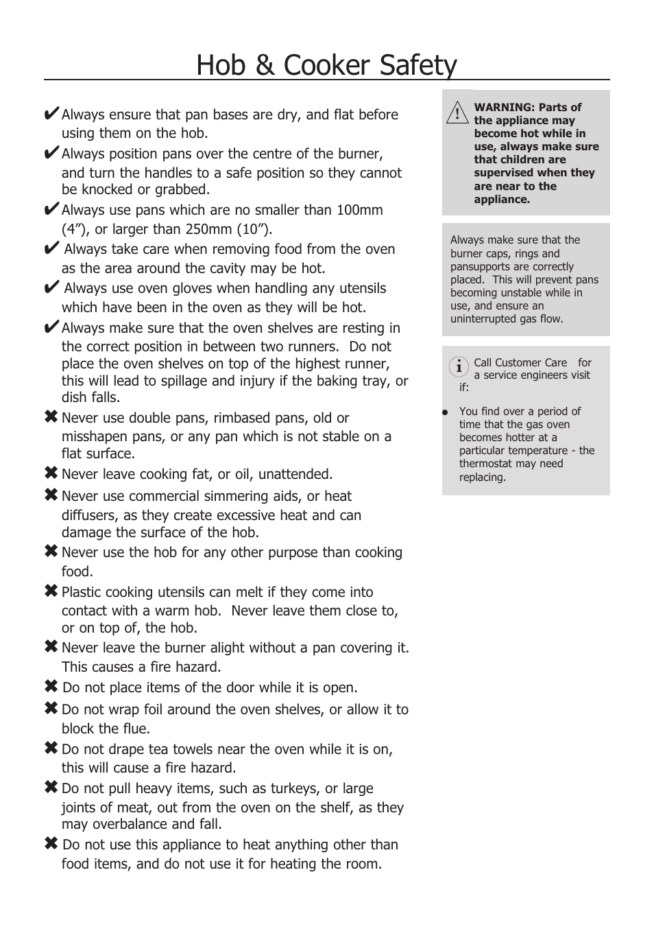 Hob & cooker safety | Glen Dimplex Home Appliances Ltd 100 User Manual | Page 6 / 34