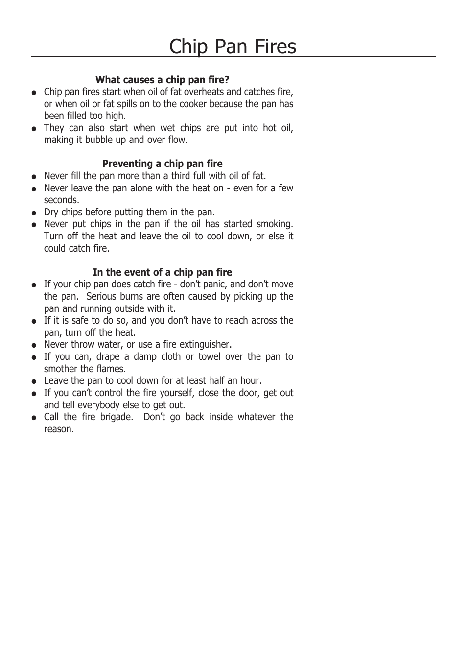 Chip pan fires | Glen Dimplex Home Appliances Ltd 100 User Manual | Page 7 / 34