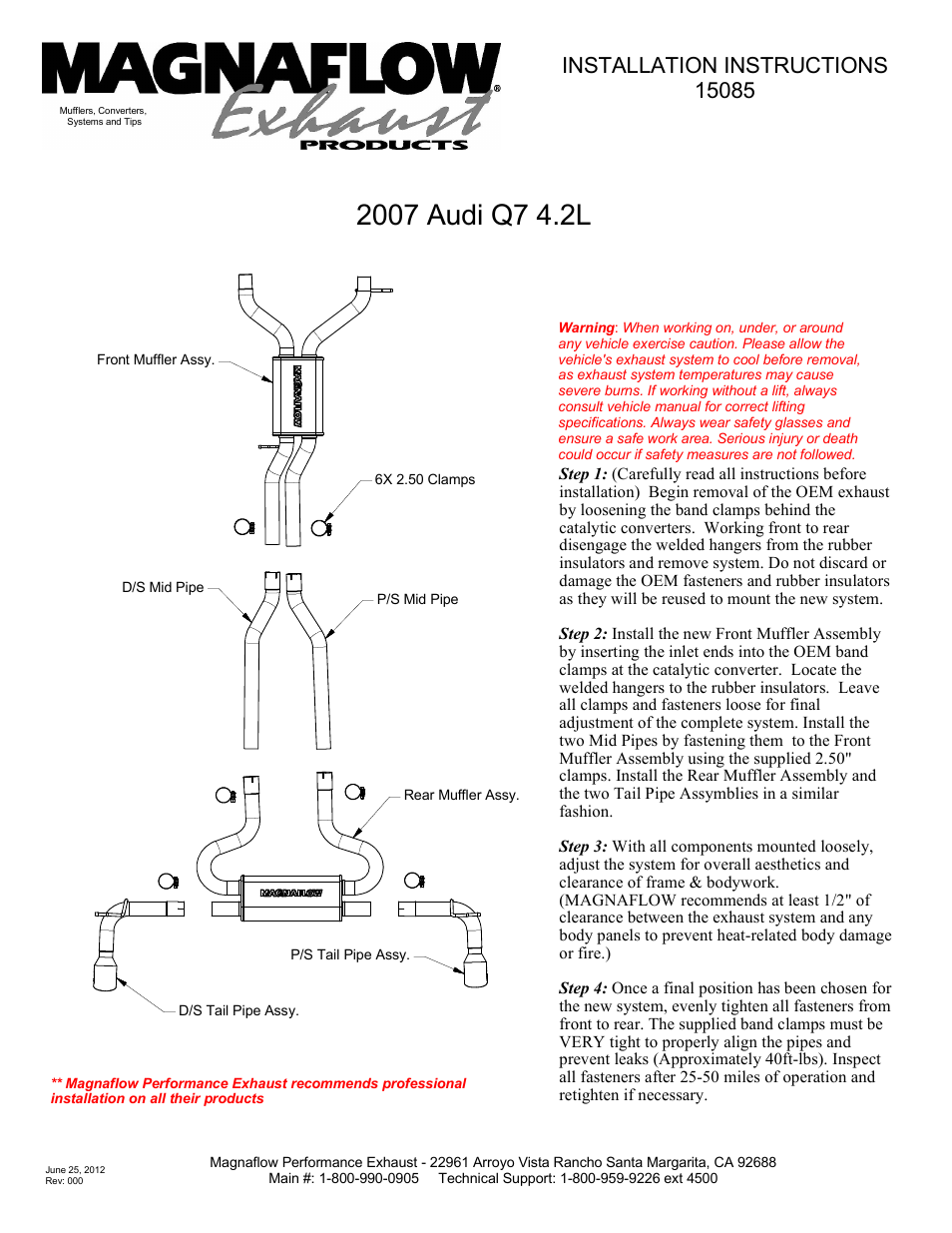 MagnaFlow AUDI TRUCK Q7 Stainless Cat-Back System PERFORMANCE EXHAUST User Manual | 1 page