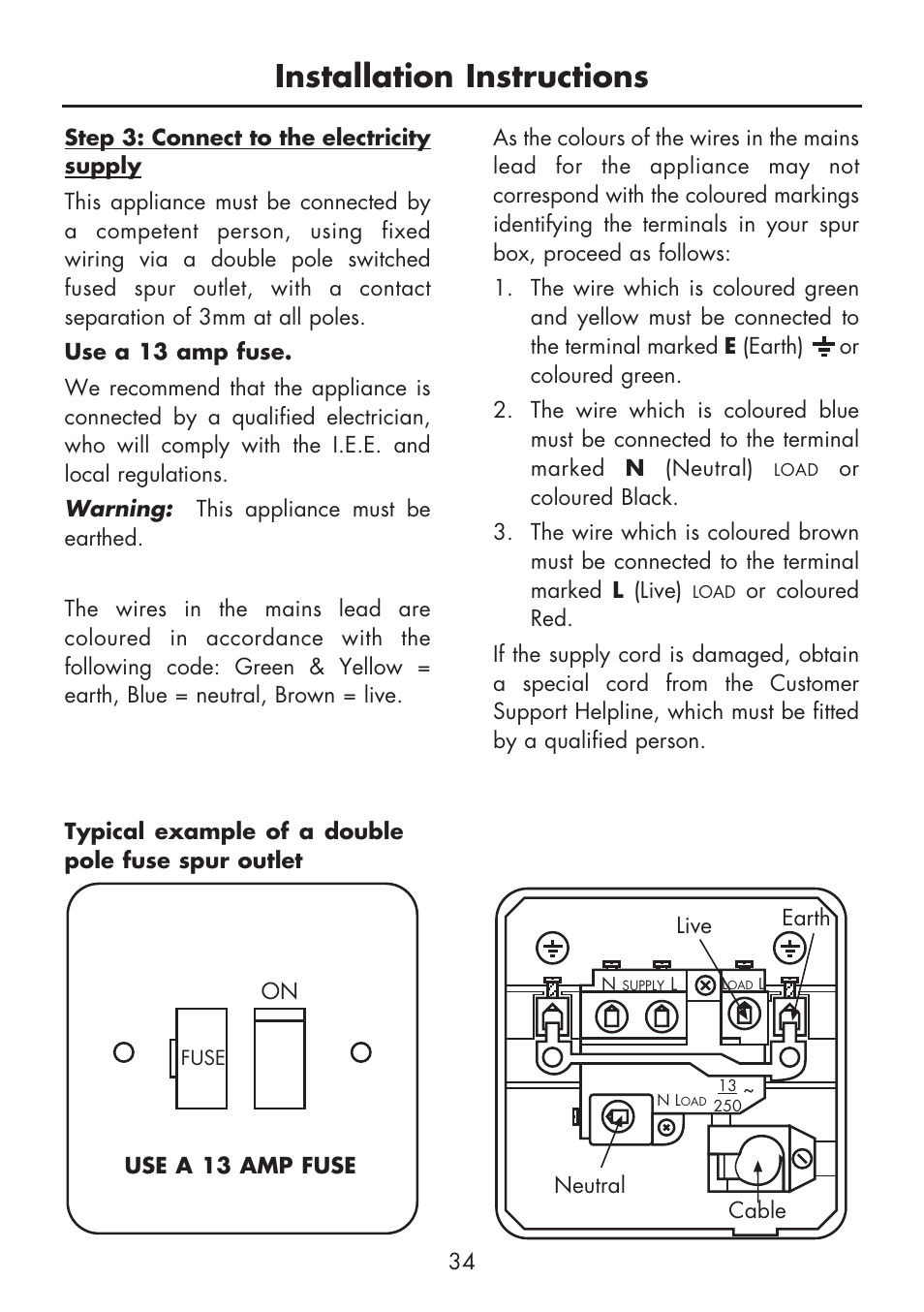 Installation instructions | Glen Dimplex Home Appliances Ltd BI 70 G User Manual | Page 36 / 40