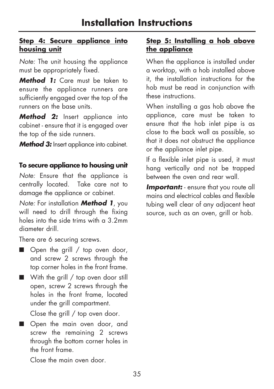 Installation instructions | Glen Dimplex Home Appliances Ltd BI 70 G User Manual | Page 37 / 40