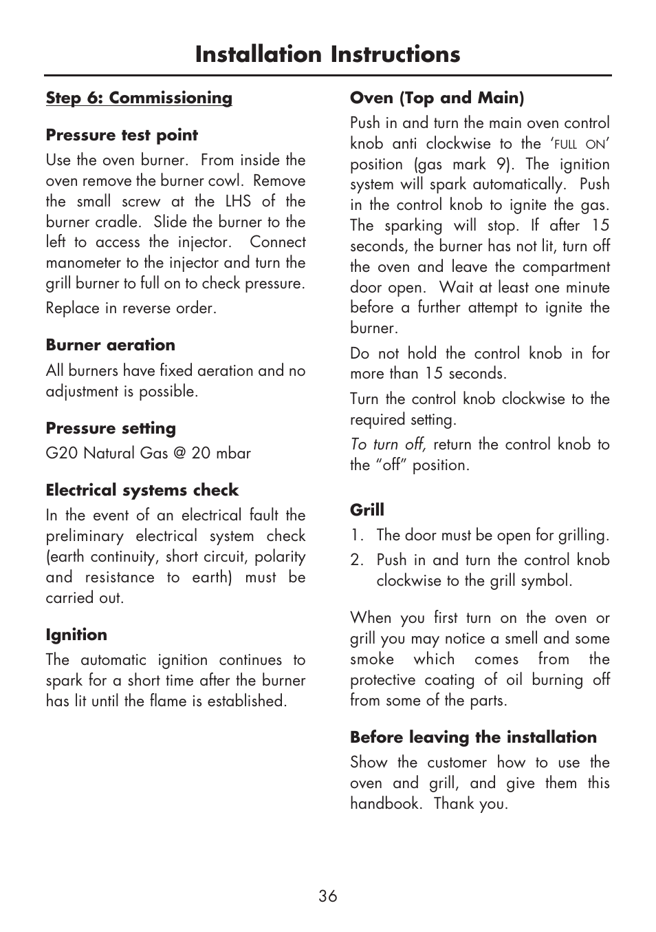 Installation instructions | Glen Dimplex Home Appliances Ltd BI 70 G User Manual | Page 38 / 40