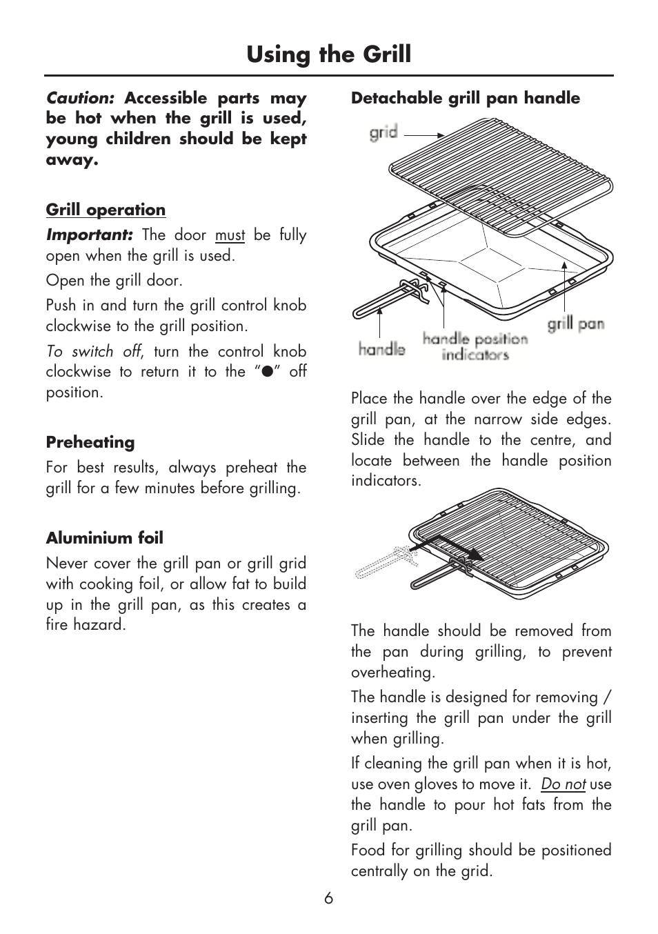 Using the grill | Glen Dimplex Home Appliances Ltd BI 70 G User Manual | Page 8 / 40