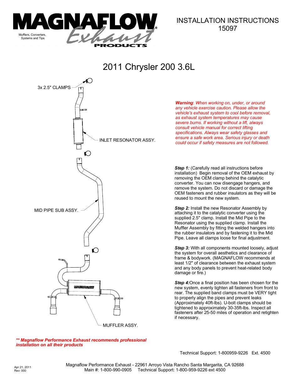 MagnaFlow CHRYSLER 200 Stainless Cat-Back System PERFORMANCE EXHAUST User Manual | 1 page