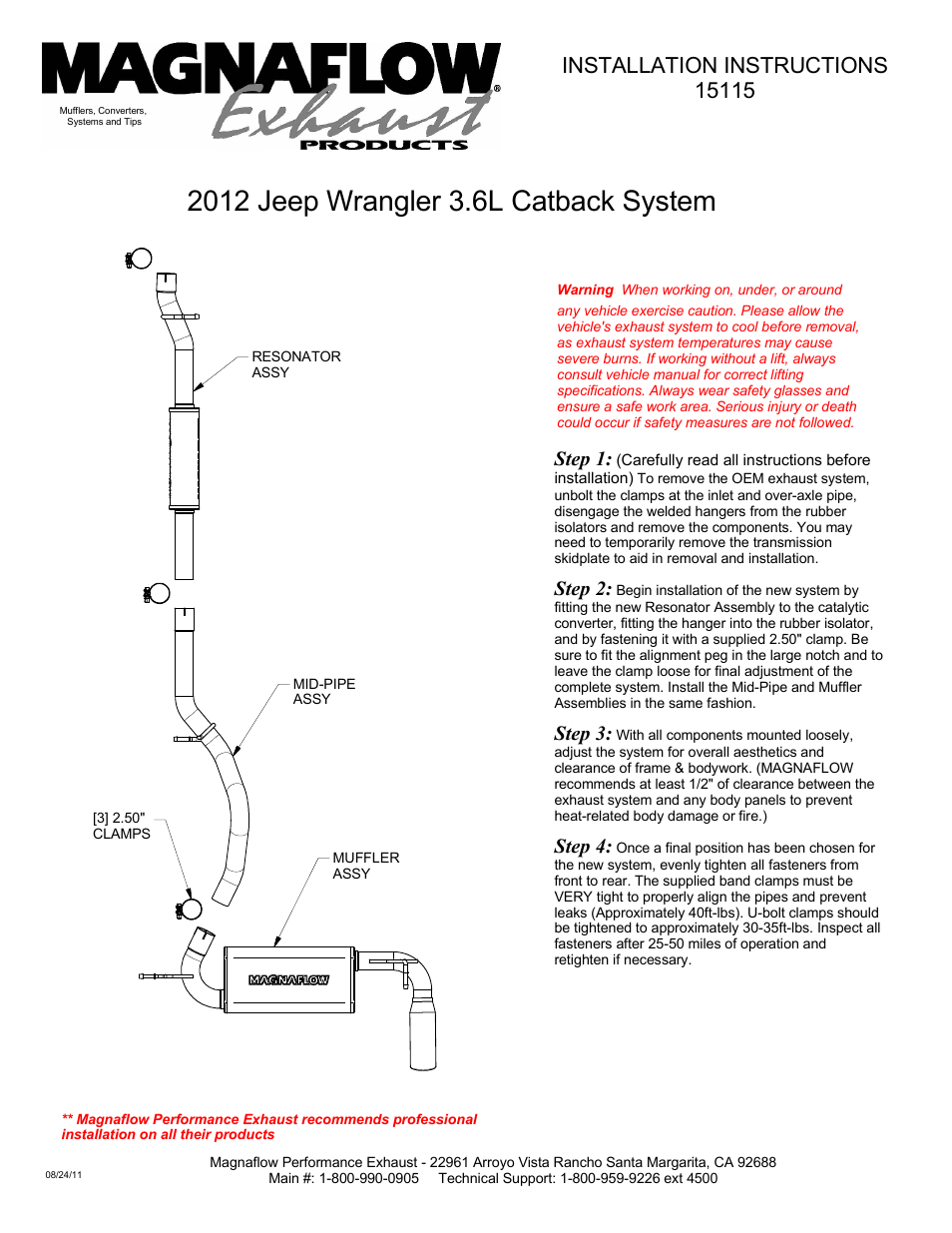 MagnaFlow JEEP TRUCK WRANGLER JK Stainless Cat-Back System PERFORMANCE EXHAUST User Manual | 1 page