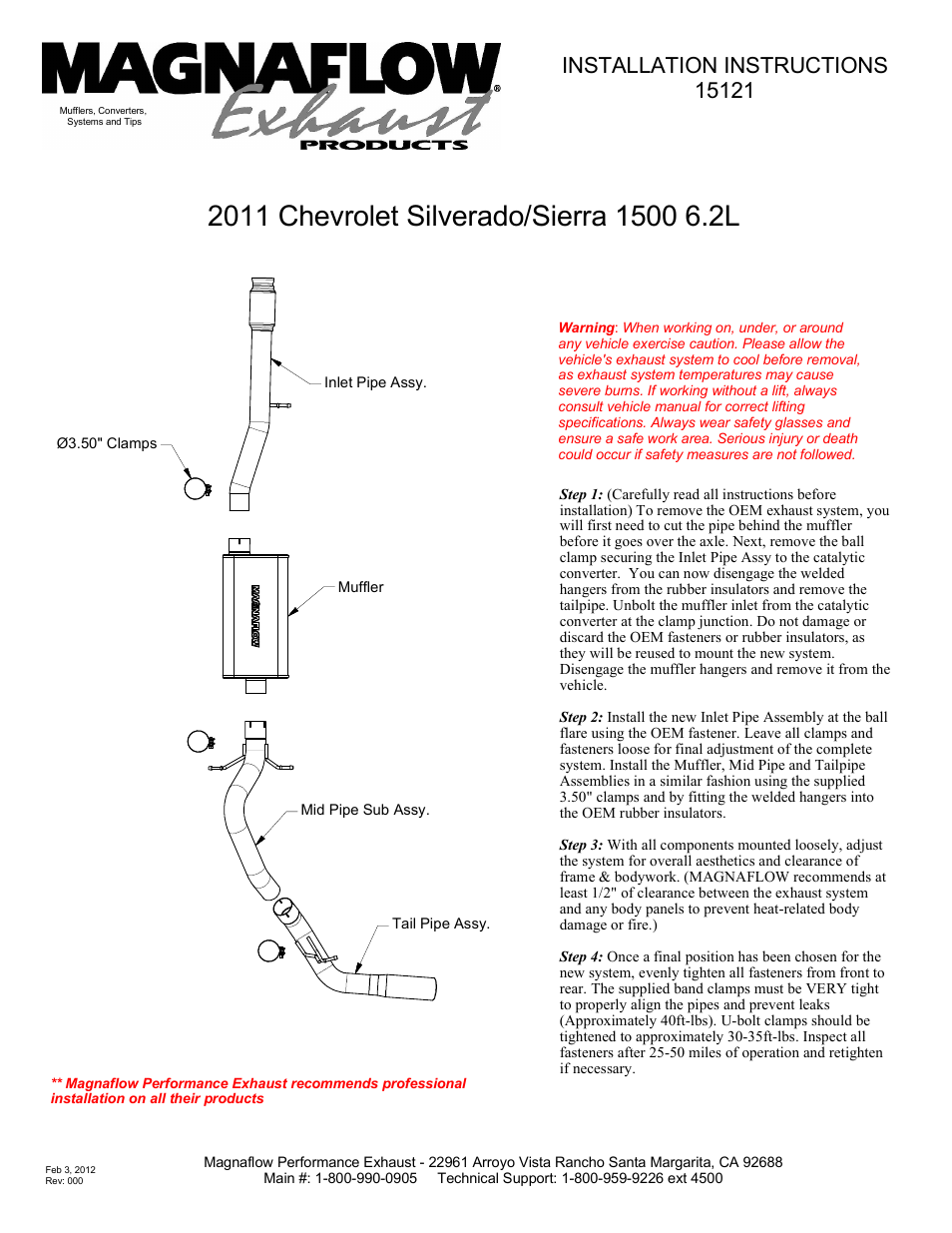 MagnaFlow GMC TRUCK SIERRA 1500 Stainless Cat-Back System PERFORMANCE EXHAUST User Manual | 1 page