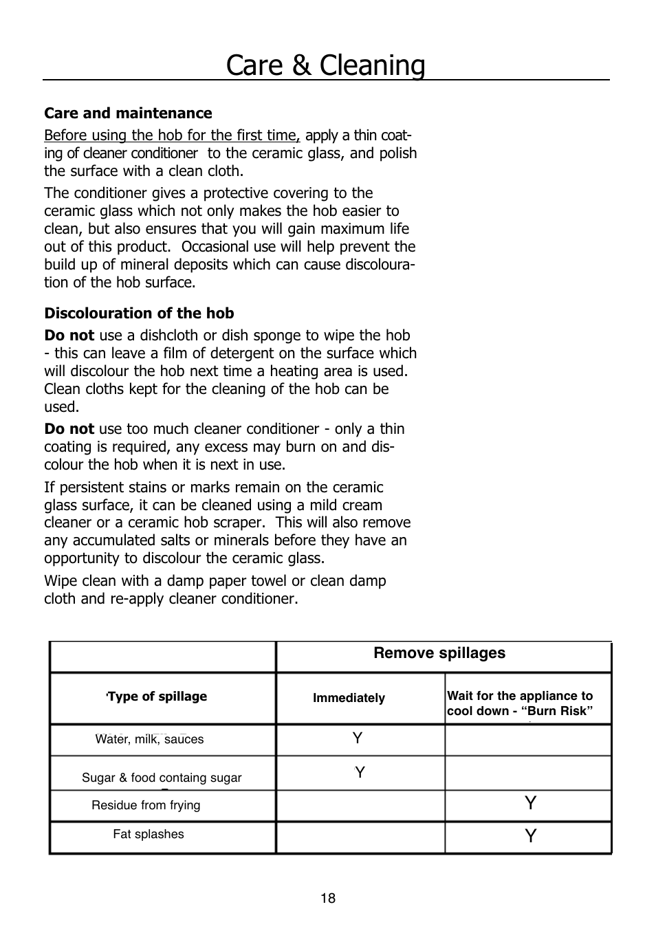 Care & cleaning | Glen Dimplex Home Appliances Ltd PBI60R User Manual | Page 18 / 28