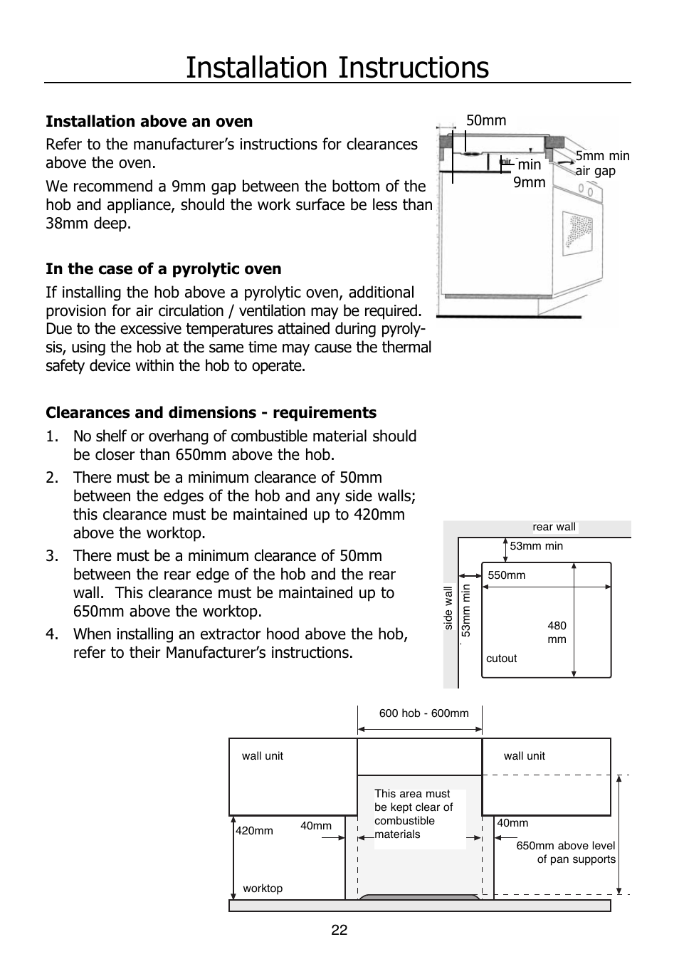 Installation instructions | Glen Dimplex Home Appliances Ltd PBI60R User Manual | Page 22 / 28