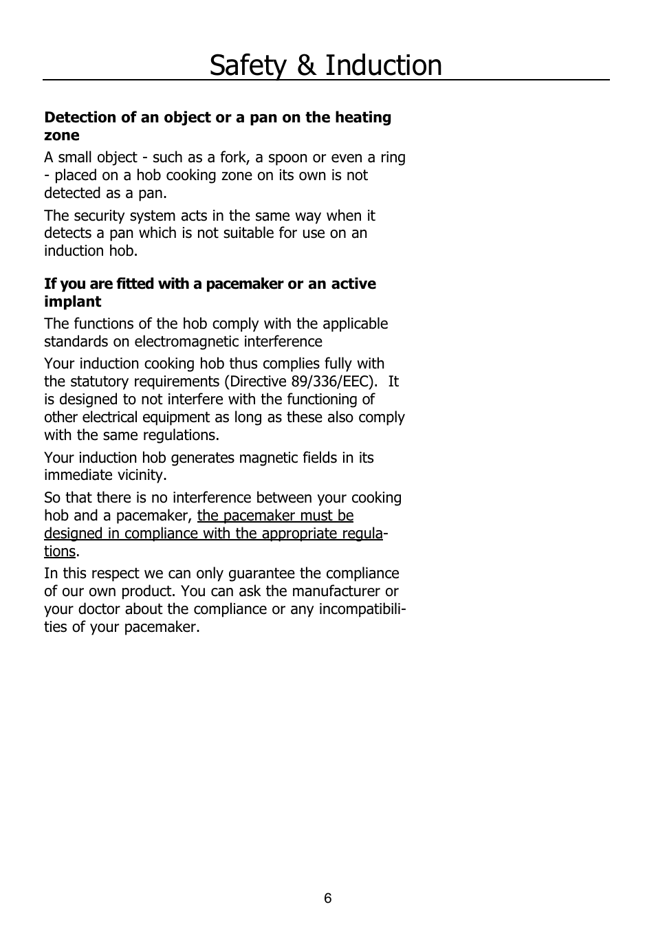 Safety & induction | Glen Dimplex Home Appliances Ltd PBI60R User Manual | Page 6 / 28