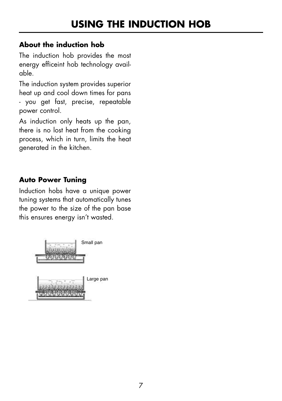 Using the induction hob | Glen Dimplex Home Appliances Ltd PBI60R User Manual | Page 7 / 28