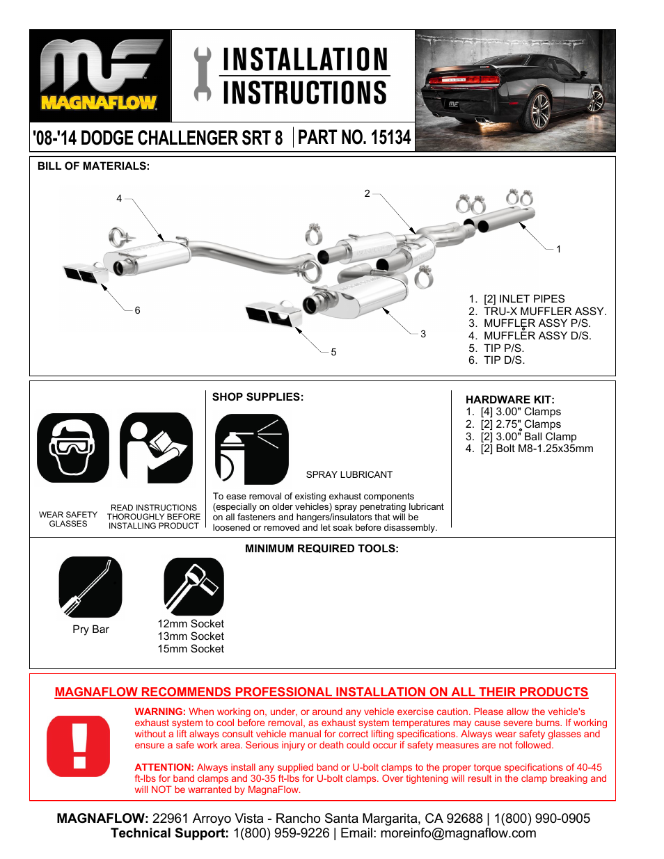 MagnaFlow DODGE CHALLENGER SRT-8 HEMI Stainless Cat-Back System PERFORMANCE EXHAUST User Manual | 3 pages