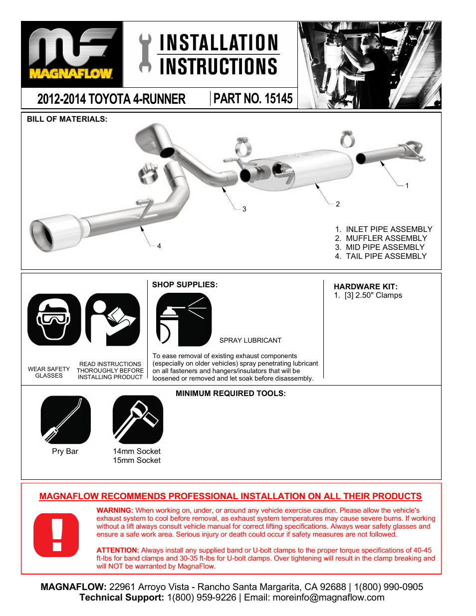 MagnaFlow TOYOTA TRUCK 4RUNNER Stainless Cat-Back System PERFORMANCE EXHAUST User Manual | 2 pages