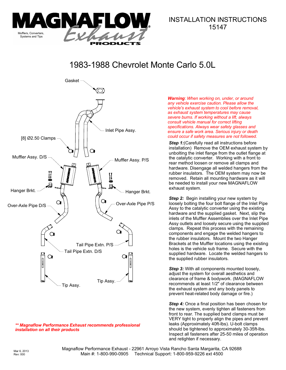 MagnaFlow CHEVROLET MONTE CARLO Stainless Cat-Back System PERFORMANCE EXHAUST User Manual | 1 page