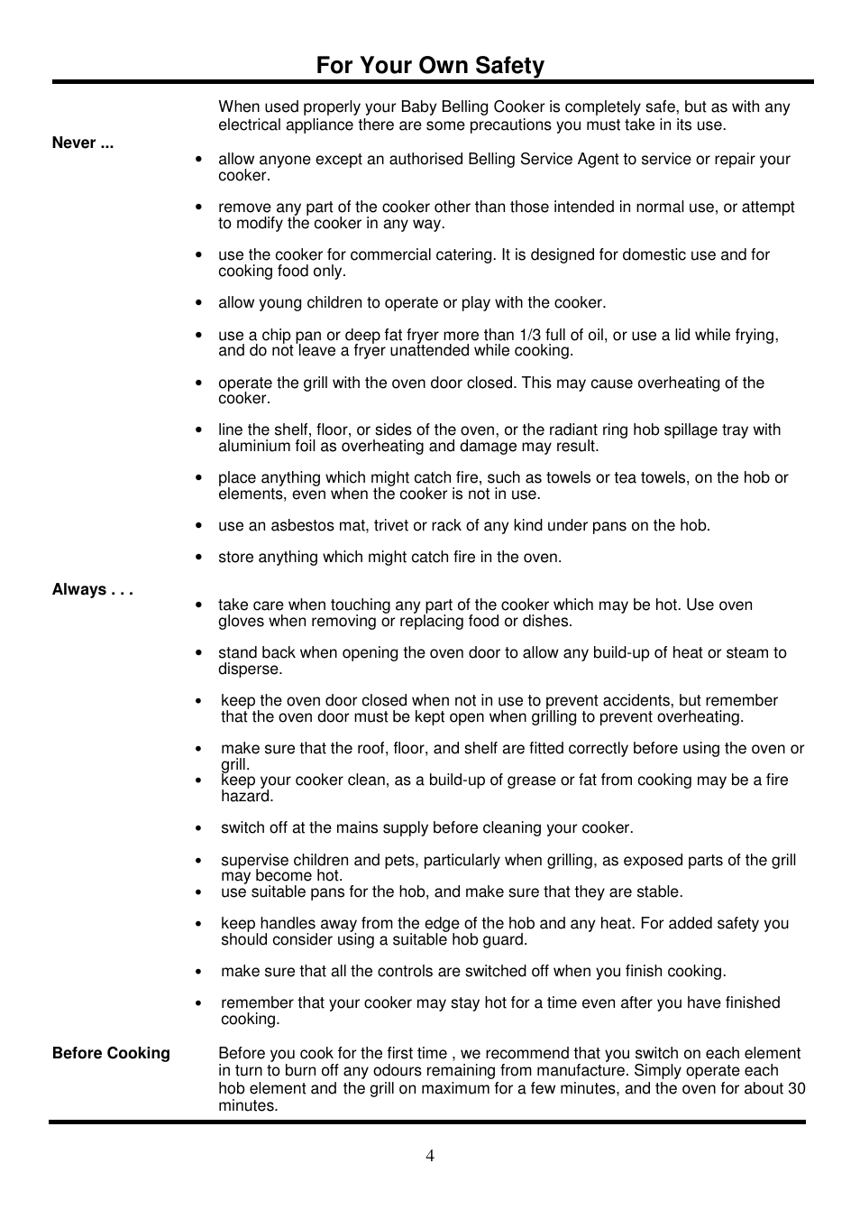 For your own safety | Glen Dimplex Home Appliances Ltd 321R User Manual | Page 4 / 8