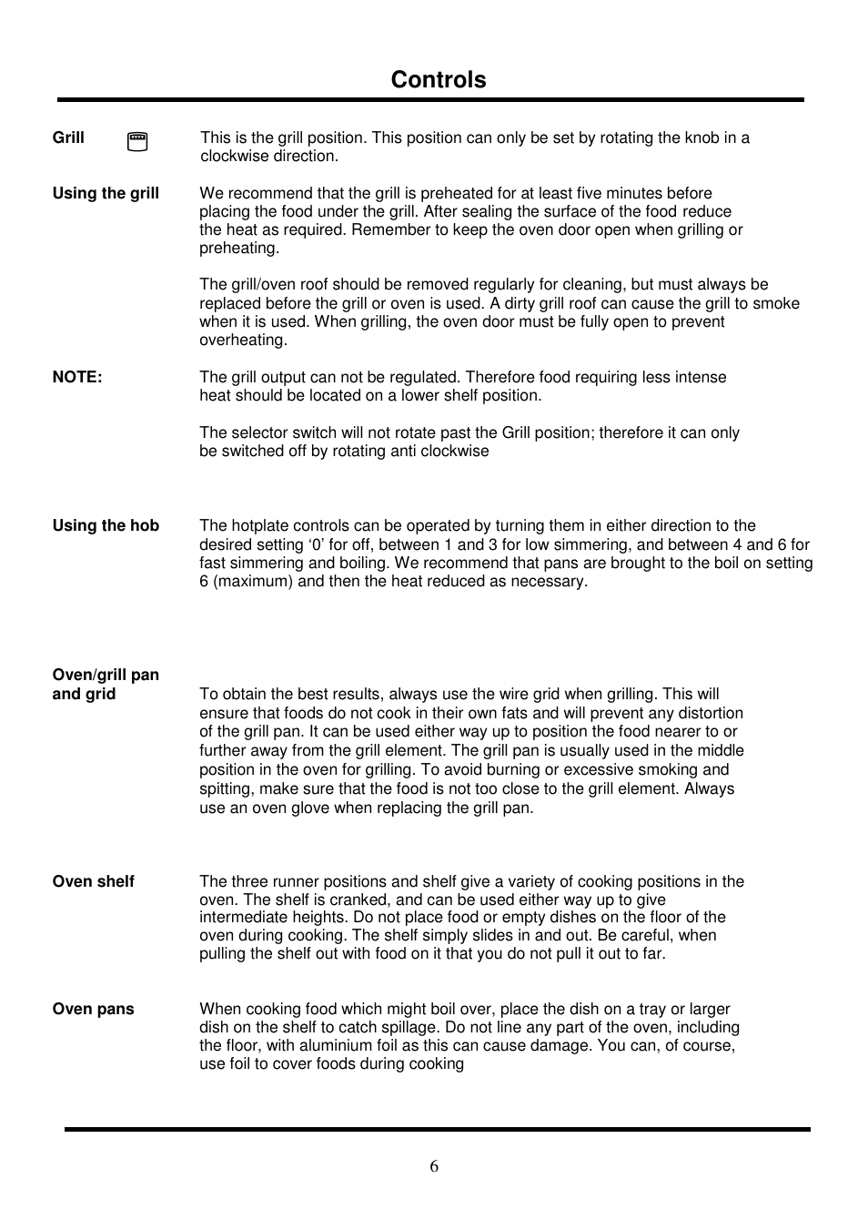 Controls | Glen Dimplex Home Appliances Ltd 321R User Manual | Page 6 / 8