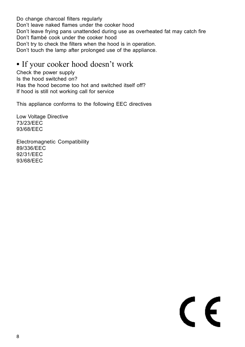 If your cooker hood doesn’t work | Glen Dimplex Home Appliances Ltd DIH900 User Manual | Page 8 / 12