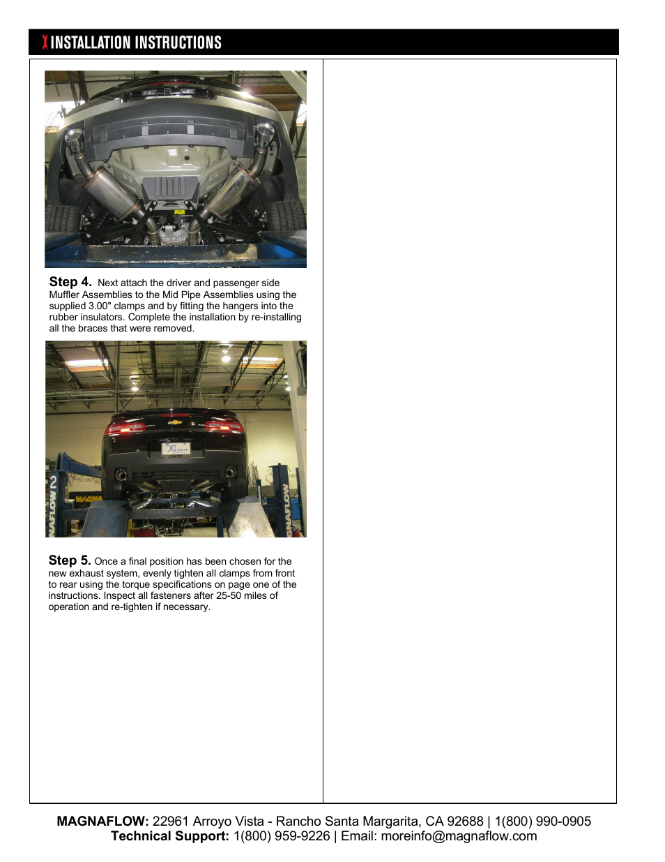 MagnaFlow CHEVROLET CAMARO Stainless Cat-Back System PERFORMANCE EXHAUST User Manual | Page 3 / 3