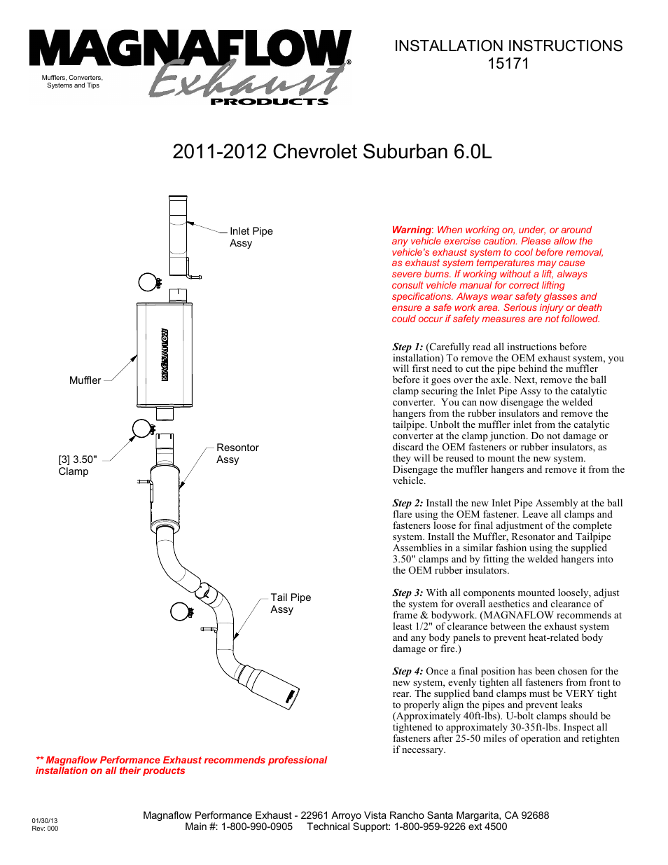 MagnaFlow CHEVROLET TRUCK SUBURBAN 2500 Stainless Cat-Back System PERFORMANCE EXHAUST User Manual | 1 page