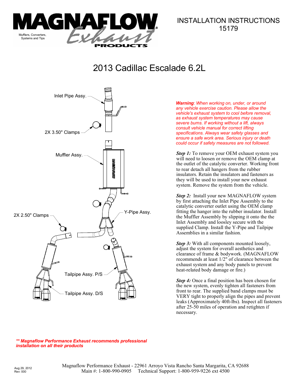 MagnaFlow CADILLAC TRUCK ESCALADE Stainless Cat-Back System PERFORMANCE EXHAUST User Manual | 1 page