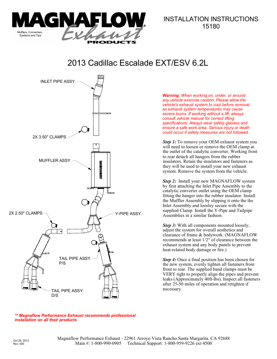 MagnaFlow CADILLAC TRUCK ESCALADE-ESV Stainless Cat-Back System PERFORMANCE EXHAUST User Manual | 1 page