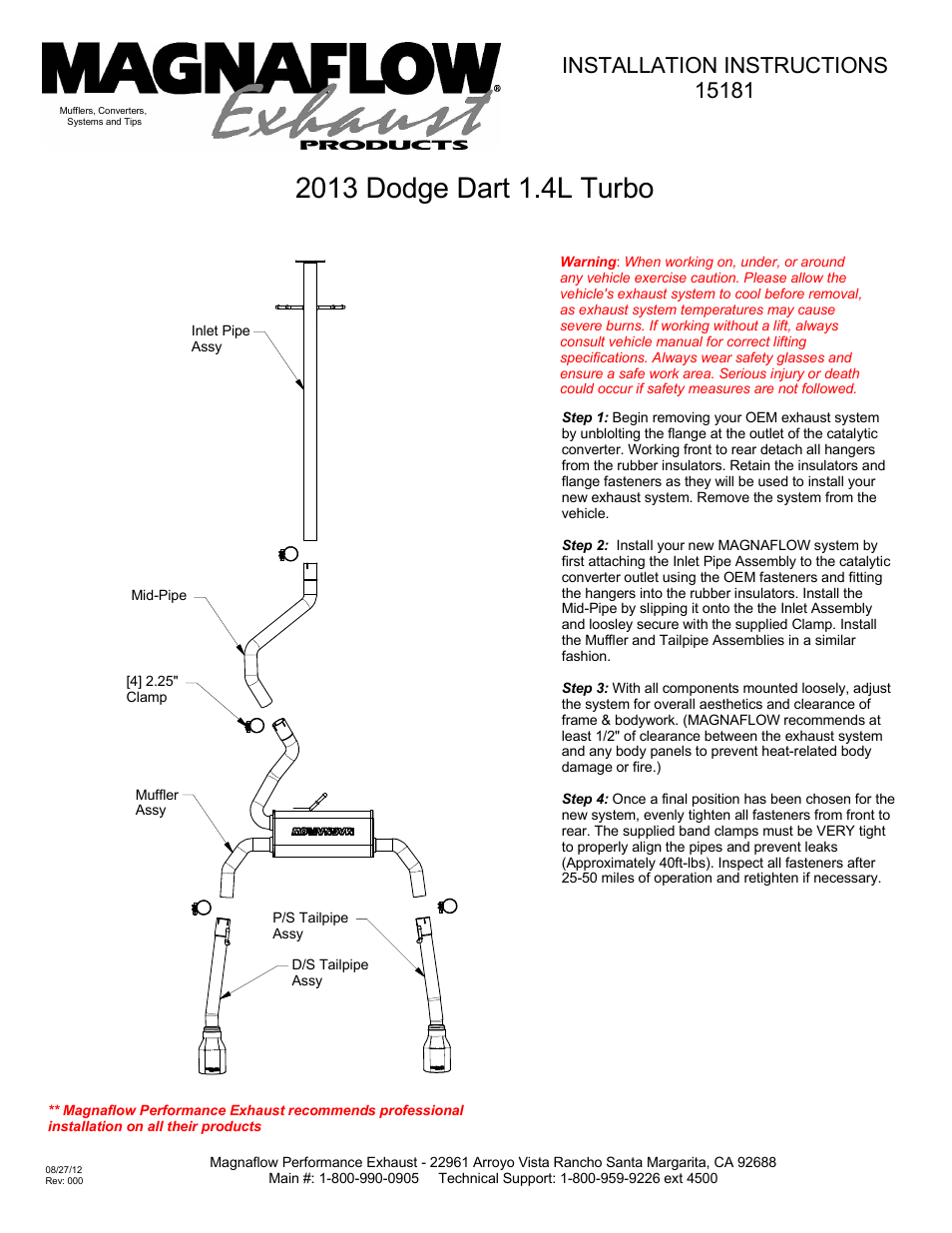 MagnaFlow DODGE DART Stainless Cat-Back System PERFORMANCE EXHAUST User Manual | 1 page