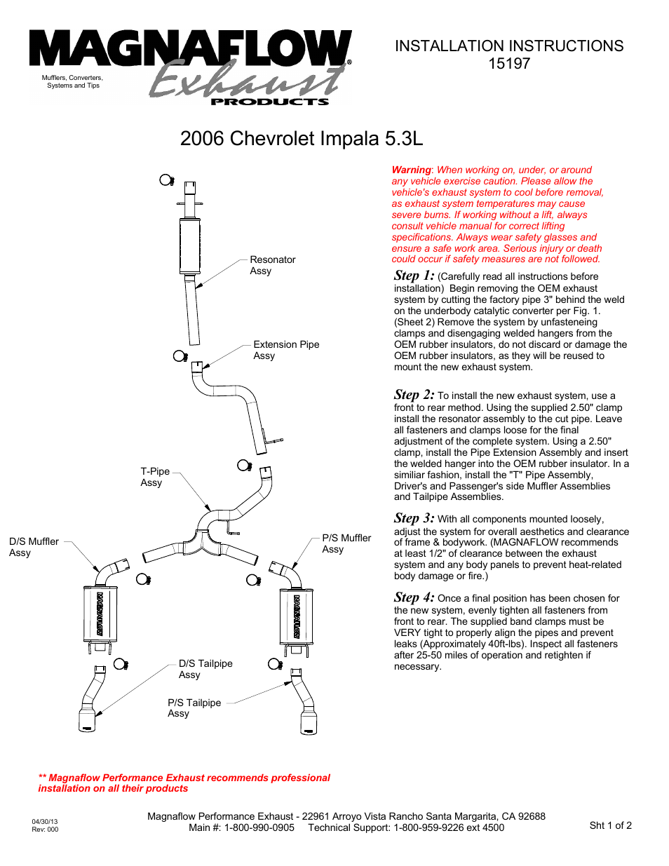 MagnaFlow CHEVROLET IMPALA Stainless Cat-Back System PERFORMANCE EXHAUST User Manual | 1 page