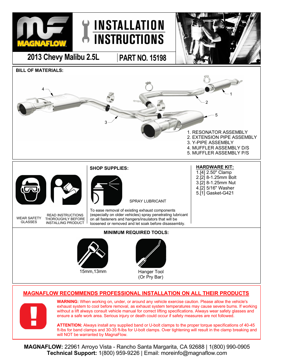 MagnaFlow CHEVROLET MALIBU Stainless Cat-Back System PERFORMANCE EXHAUST User Manual | 3 pages