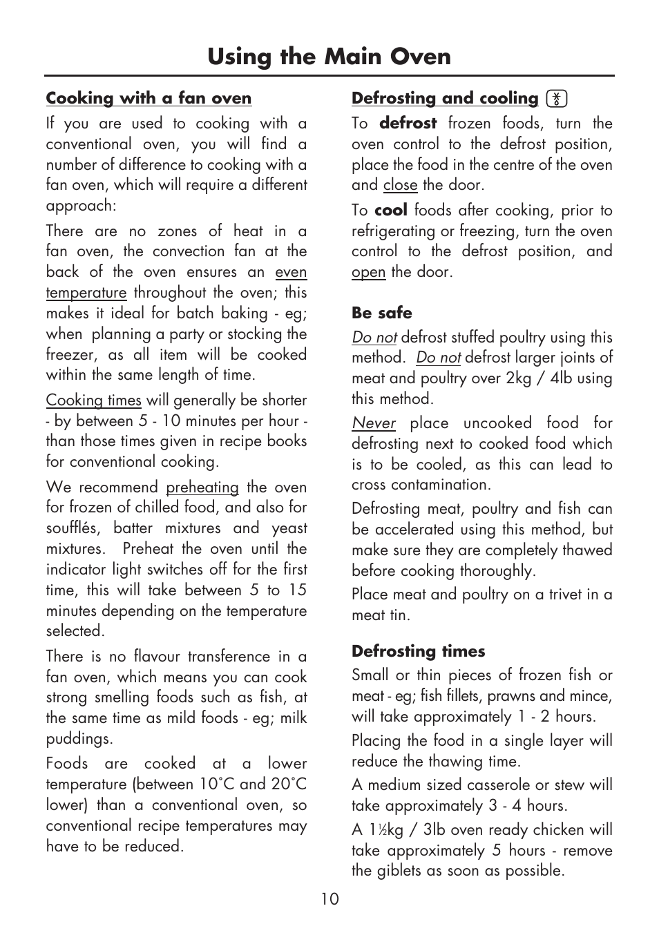 Using the main oven | Glen Dimplex Home Appliances Ltd BI 70 / 90 FP User Manual | Page 12 / 44