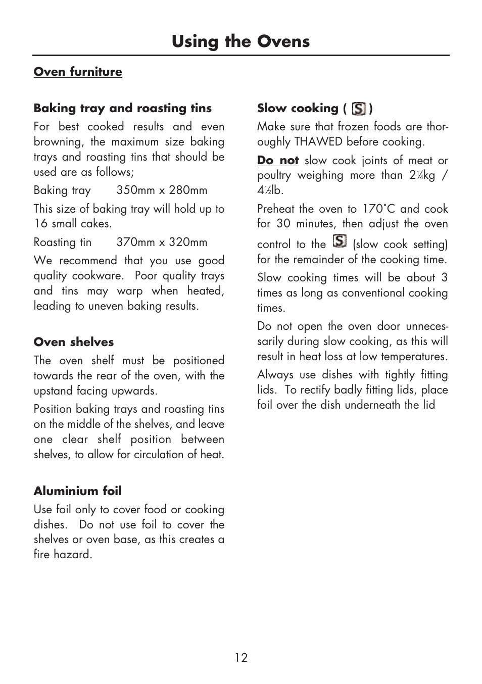 Using the ovens | Glen Dimplex Home Appliances Ltd BI 70 / 90 FP User Manual | Page 14 / 44