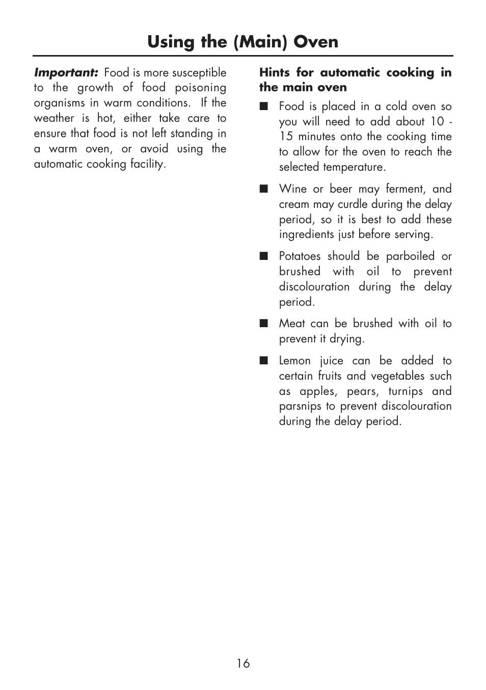 Using the (main) oven | Glen Dimplex Home Appliances Ltd BI 70 / 90 FP User Manual | Page 18 / 44