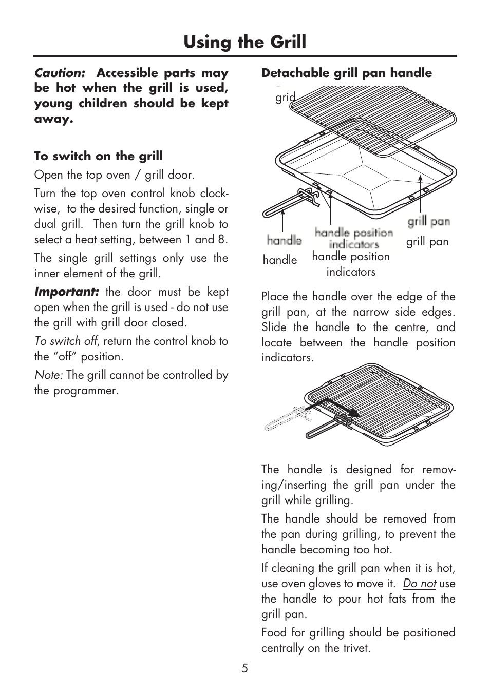 Using the grill | Glen Dimplex Home Appliances Ltd BI 70 / 90 FP User Manual | Page 7 / 44