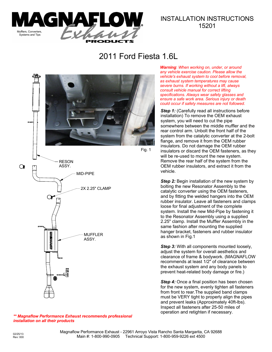 MagnaFlow FORD FIESTA Stainless Cat-Back System PERFORMANCE EXHAUST User Manual | 1 page