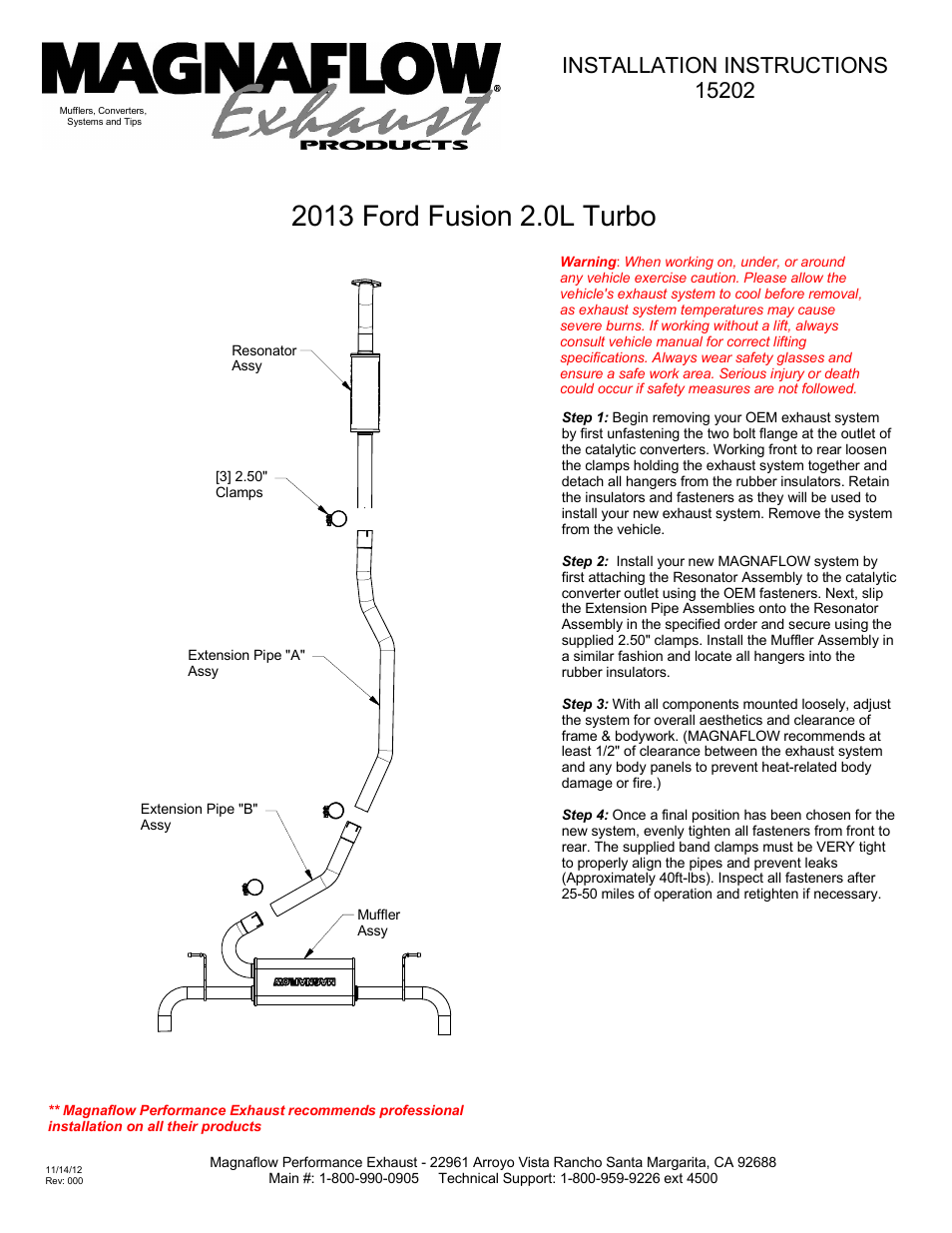 MagnaFlow FORD FUSION Stainless Cat-Back System PERFORMANCE EXHAUST User Manual | 1 page